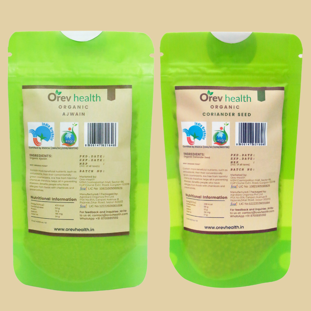 Orev Health Organic Ajwain (100g) & Coriander Seed (100g) - 200gm