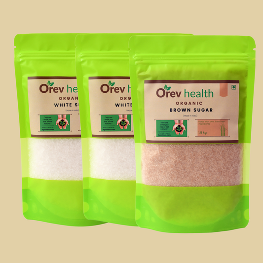 Orev Health Organic Sugar Combo - 4.5Kg (White Sugar - 3Kg, Brown Sugar 1.5Kg)