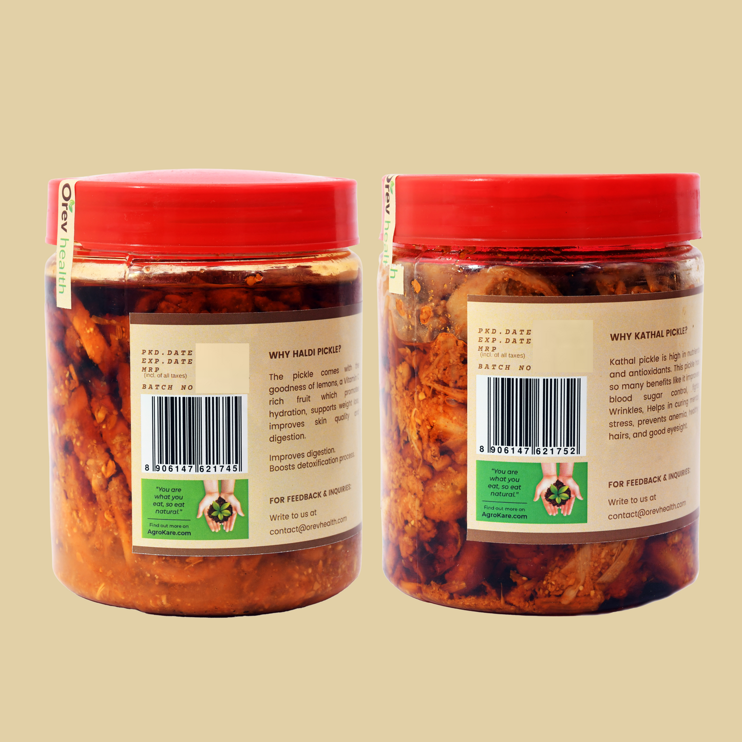 Orev Health Organic Haldi Pickle and Kathal Pickle - 800gm (400gm * 2pack)
