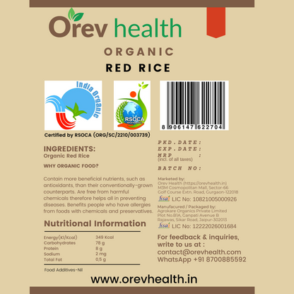 Orev Health Organic Red Rice - 2Kg (1Kg * 2pack)