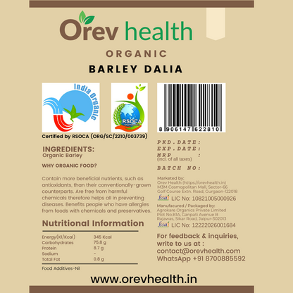 ORev Health Organic Barley Daliya - 2Kg (1Kg * 2pack)