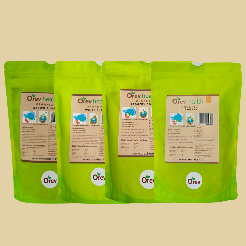 Orev Health Organic Sweetner Combo - 4.8Kg(White, Brown 1.5Kg each, Jaggery Powder1Kg,Whole 800gm)