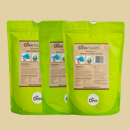 Orev Health Organic Flour Combo - 4.5Kg(Wheat Flour 1.5Kg,Multigrain 1.5Kg,Rice Flour 1.5Kg)