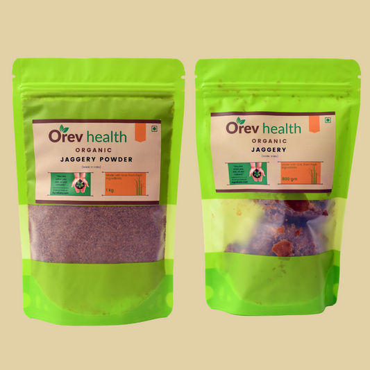 Orev Health Organic Jaggery Powder (1Kg) and Jaggery (800gm) - 1.8Kg