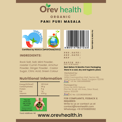 Orev Health Organic Pani Puri Masala - 200gm (100gm * 2pack)