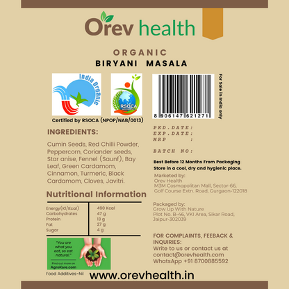 Orev Health Organic Biryani Masala - 200gm (100gm * 2pack)