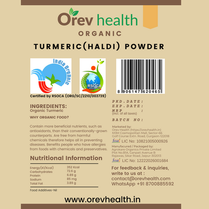 OREV Health Organic Turmeric Powder - 400gm (200gm * 2pack)