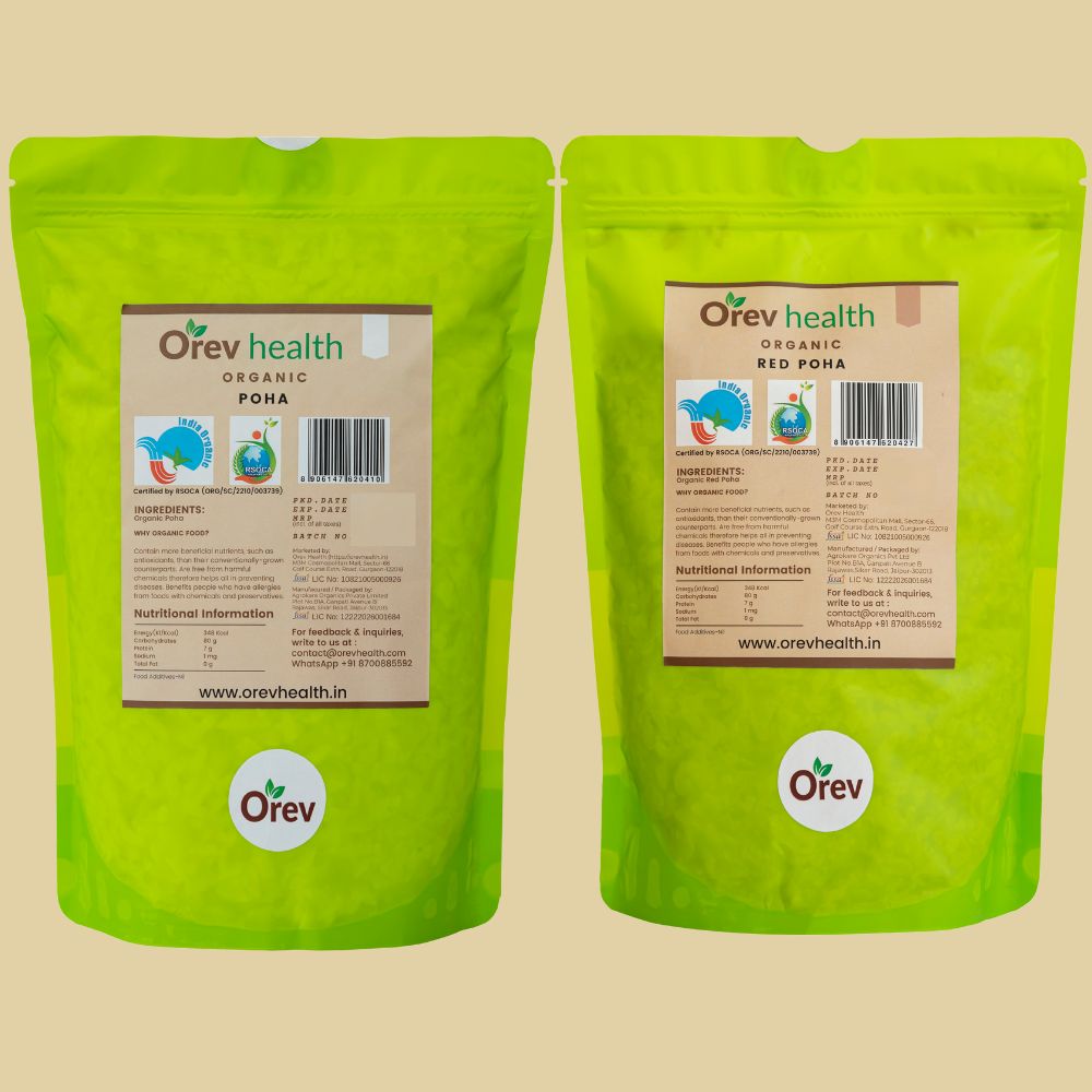 Orev Heath Organic Poha (800gm) and Red Poha (800gm) - 1.6Kg