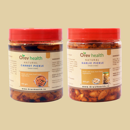 Orev Health Organic Carrot Pickle and Garlic Pickle - 800gm (400gm * 2pack)