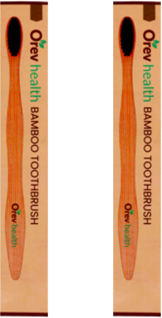 Orev Health Bamboo Toothbrush - Activated Charcoal Bristles (Set of 2) -100_ Eco Friendly